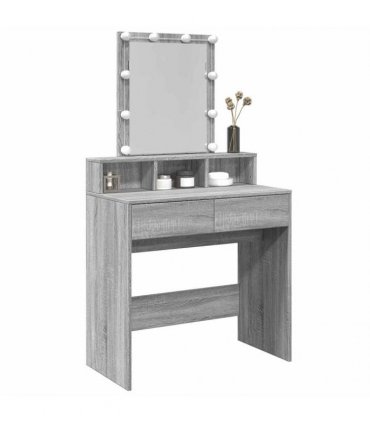 vidaXL Dressing Table with LED Grey Sonoma 80x41x144.5 cm