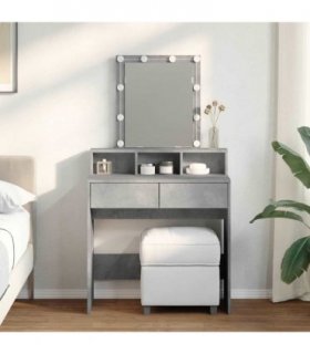 vidaXL Dressing Table with LED Concrete Grey 80x41x144.5 cm