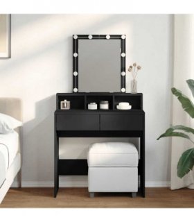 vidaXL Dressing Table with LED Black 80x41x144.5 cm