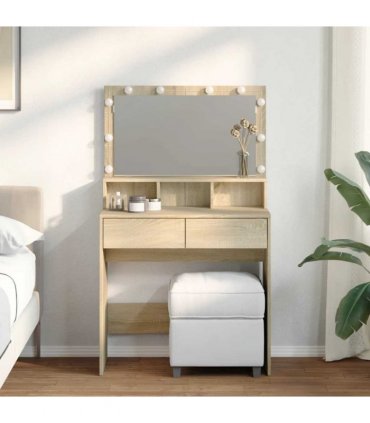 vidaXL Dressing Table with LED Sonoma Oak 80x41x134.5 cm