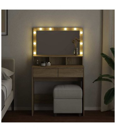 vidaXL Dressing Table with LED Sonoma Oak 80x41x134.5 cm