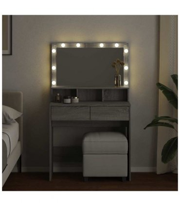 vidaXL Dressing Table with LED Grey Sonoma 80x41x134.5 cm