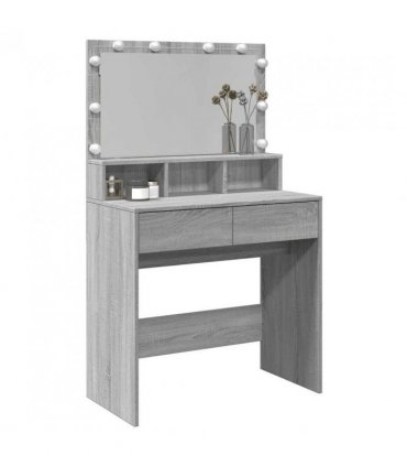 vidaXL Dressing Table with LED Grey Sonoma 80x41x134.5 cm
