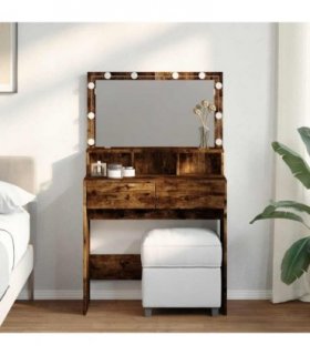 vidaXL Dressing Table with LED Smoked Oak 80x41x134.5 cm