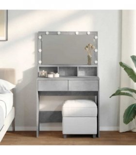 vidaXL Dressing Table with LED Concrete Grey 80x41x134.5 cm