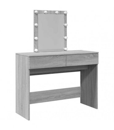 vidaXL Dressing Table with LED Grey Sonoma 100x40x130 cm