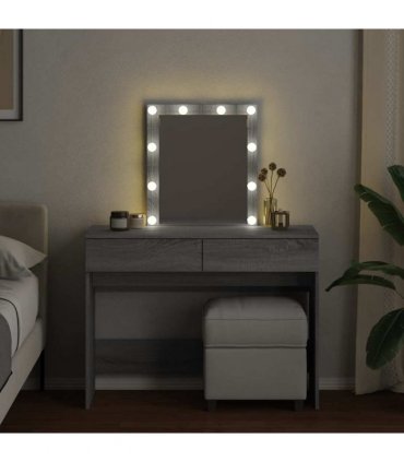 vidaXL Dressing Table with LED Grey Sonoma 100x40x130 cm