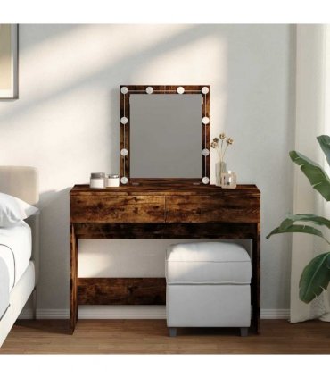 vidaXL Dressing Table with LED Smoked Oak 100x40x130 cm