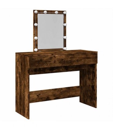 vidaXL Dressing Table with LED Smoked Oak 100x40x130 cm