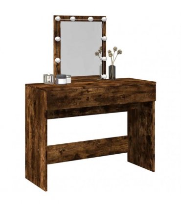 vidaXL Dressing Table with LED Smoked Oak 100x40x130 cm