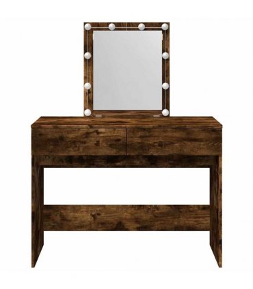 vidaXL Dressing Table with LED Smoked Oak 100x40x130 cm