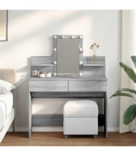 vidaXL Dressing Table with LED Grey Sonoma 100x40x130 cm — V0672051008