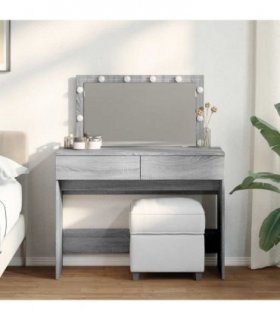 vidaXL Dressing Table with LED Grey Sonoma 100x40x120 cm