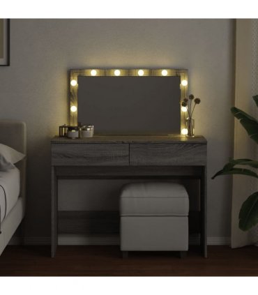 vidaXL Dressing Table with LED Grey Sonoma 100x40x120 cm