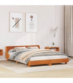 vidaXL Bed Frame without Mattress Wax Brown 140x200 cm Solid Wood Pine — Size: 140 x 200 cm — V0672051544