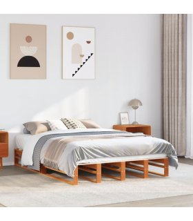 vidaXL Bed Frame without Mattress Wax Brown 140x200 cm Solid Wood Pine — Size: 140 x 200 cm — V0672051609