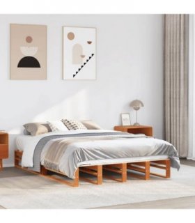 vidaXL Bed Frame without Mattress Wax Brown 150x200 cm King Size Solid Wood Pine — Size: 150 x 200 cm — V0672051621