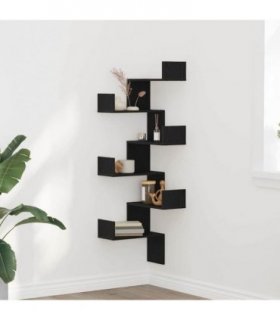 vidaXL Wall Corner Shelf with Shelf Black Oak 45 x 45 x 147 cm