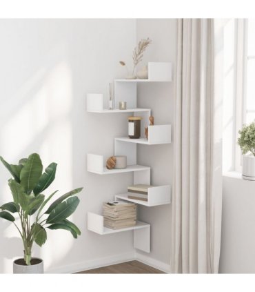 vidaXL Wall Corner Shelf White 45x45x147 cm Engineered Wood