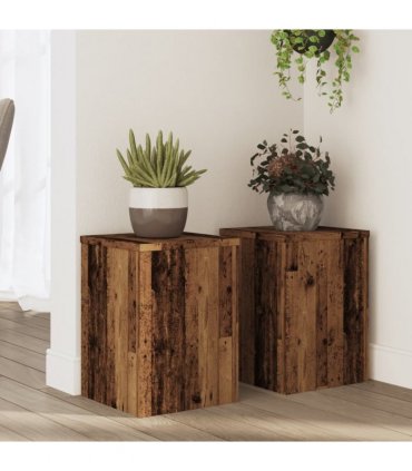 vidaXL Plant Stands 2 pcs Old Wood 25x25x35 cm Engineered Wood — Size: 25 x 25 x 35 cm