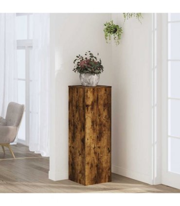 vidaXL Plant Stand Smoked Oak 33x33x100 cm Engineered Wood
