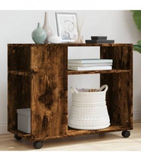 vidaXL Side Table with Wheels Smoked Oak 70x35x60 cm Engineered Wood