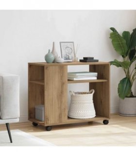 vidaXL Side Table with Wheels Artisian Oak 70x35x60 cm Engineered Wood — Colour: artisan oak