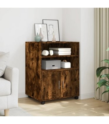 vidaXL Rolling Cabinet Smoked Oak 60x48x81 cm Engineered Wood