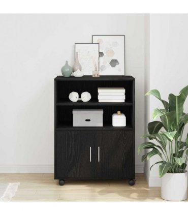 vidaXL Cabinet with Shelf with Wheel Black Oak 60 x 48 x 74.5 cm