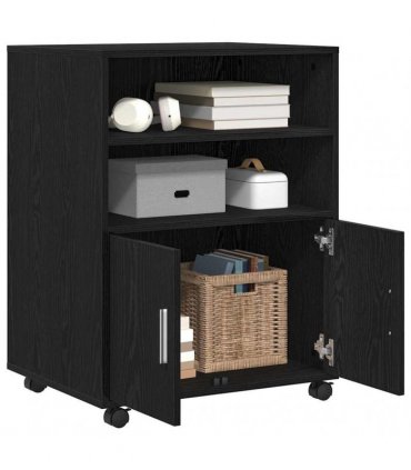 vidaXL Cabinet with Shelf with Wheel Black Oak 60 x 48 x 74.5 cm
