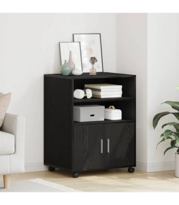 vidaXL Cabinet with Shelf with Wheel Black Oak 60 x 48 x 74.5 cm
