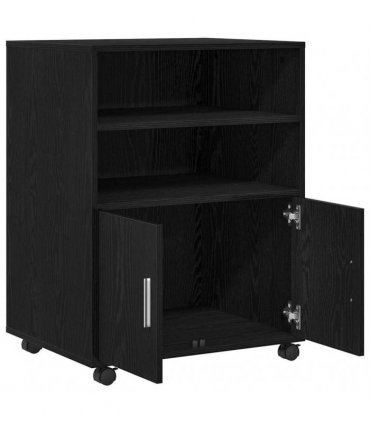 vidaXL Cabinet with Shelf with Wheel Black Oak 60 x 48 x 74.5 cm