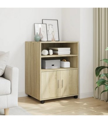 vidaXL Rolling Cabinet Sonoma Oak 60x48x81 cm Engineered Wood