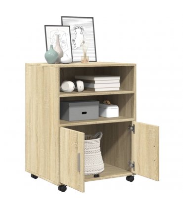 vidaXL Rolling Cabinet Sonoma Oak 60x48x81 cm Engineered Wood