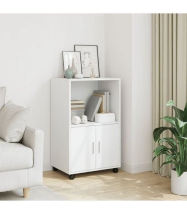 vidaXL Rolling Cabinet White 55x40x91 cm Engineered Wood