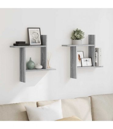 vidaXL Wall Shelves 2 pcs Grey Sonoma 50x12x50 cm Engineered Wood — Size: 50 x 12 x 50 cm