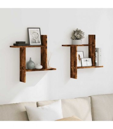 vidaXL Wall Shelves 2 pcs Smoked Oak 50x12x50 cm Engineered Wood — Size: 50 x 12 x 50 cm