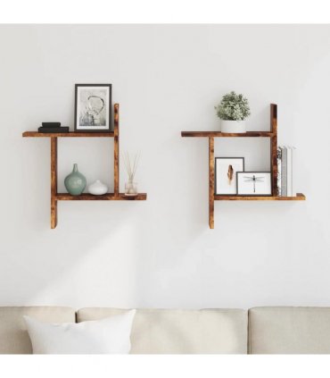 vidaXL Wall Shelves 2 pcs Smoked Oak 50x12x50 cm Engineered Wood — Size: 50 x 12 x 50 cm