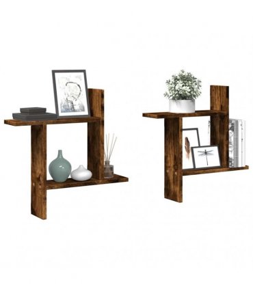vidaXL Wall Shelves 2 pcs Smoked Oak 50x12x50 cm Engineered Wood — Size: 50 x 12 x 50 cm