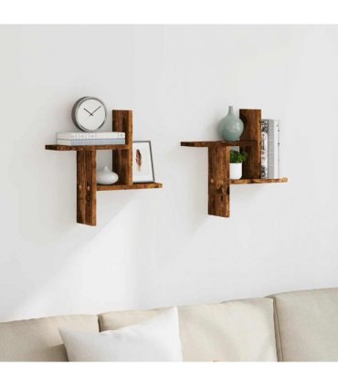 vidaXL Wall Shelves 2 pcs Smoked Oak 38x12x38 cm Engineered Wood — Size: 38 x 12 x 38 cm