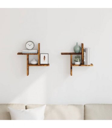vidaXL Wall Shelves 2 pcs Smoked Oak 38x12x38 cm Engineered Wood — Size: 38 x 12 x 38 cm