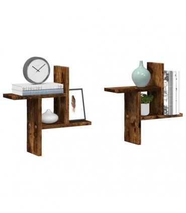 vidaXL Wall Shelves 2 pcs Smoked Oak 38x12x38 cm Engineered Wood — Size: 38 x 12 x 38 cm
