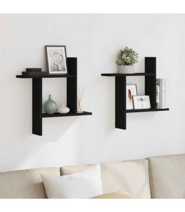 vidaXL Wall Shelves 2 pcs Black 50x12x50 cm Engineered Wood — Size: 50 x 12 x 50 cm