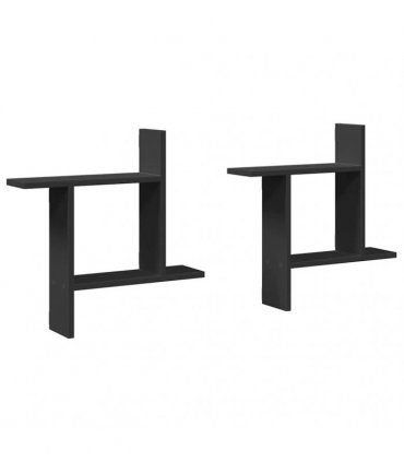 vidaXL Wall Shelves 2 pcs Black 50x12x50 cm Engineered Wood — Size: 50 x 12 x 50 cm
