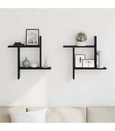 vidaXL Wall Shelves 2 pcs Black 50x12x50 cm Engineered Wood — Size: 50 x 12 x 50 cm