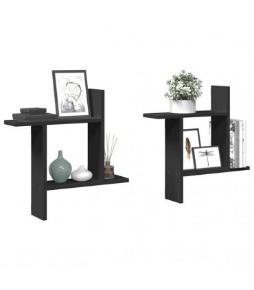 vidaXL Wall Shelves 2 pcs Black 50x12x50 cm Engineered Wood — Size: 50 x 12 x 50 cm