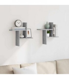 vidaXL Wall Shelves 2 pcs Grey Sonoma 38x12x38 cm Engineered Wood — Size: 38 x 12 x 38 cm