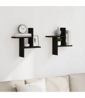 vidaXL Wall Shelves 2 pcs Black 38x12x38 cm Engineered Wood — Size: 38 x 12 x 38 cm