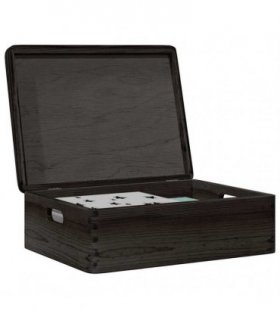 vidaXL Wooden Box with Lid and Handles Black 40x30x13cm Solid Wood Pine — Size: 40 x 30 x 13 cm, Model: with lid & handles