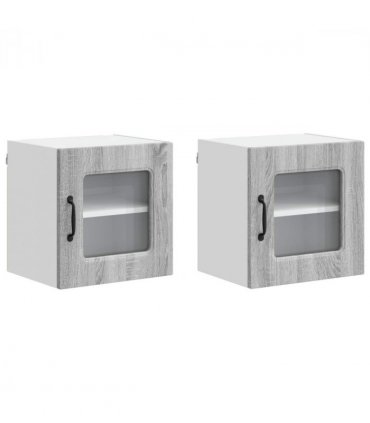 vidaXL Dishwasher Panel Kalmar 2 pcs Grey Sonoma 40 x 31 x 40 cm — Model: 2x wall glass cabinet (1 door) 40 cm wide 40 cm high